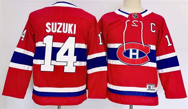 Personalized Youth Montreal Canadiens #14 Nick Suzuki Red 2024-25 Stitched Jersey