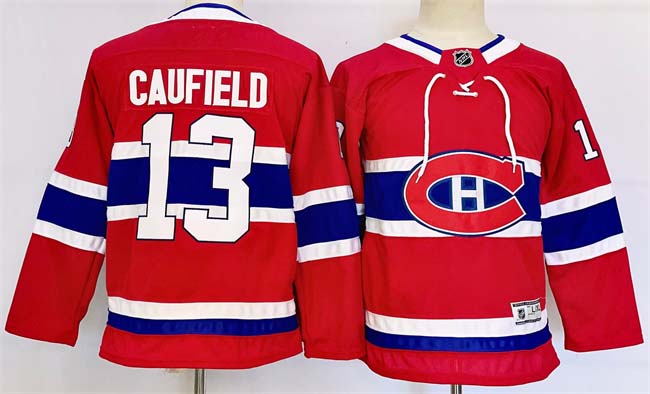 Personalized Youth Montreal Canadiens #13 Cole Caufield Red 2024-25 Stitched Jersey