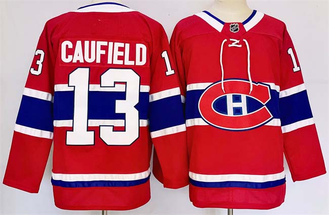 Personalized Men’s Montreal Canadiens #13 Cole Caufield Red 2024-25 Stitched Jersey