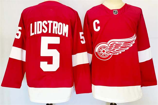 Personalized Men’s Detroit Red Wings #5 Nicklas Lidstrom Red 2024-25 Stitched Jersey