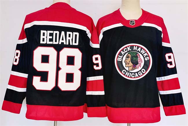 Personalized Men’s Chicago Blackhawks #98 Connor Bedard Black 2024-25 Stitched Hockey Jersey