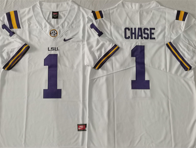 Personalized Men’s LSU Tigers #1 Ja’Marr Chase White F.U.S.E Stitched Jersey