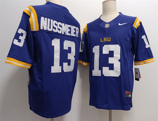 Personalized Men’s LSU Tigers #13 Garrett Nussmeier Blue F.U.S.E Stitched Jersey