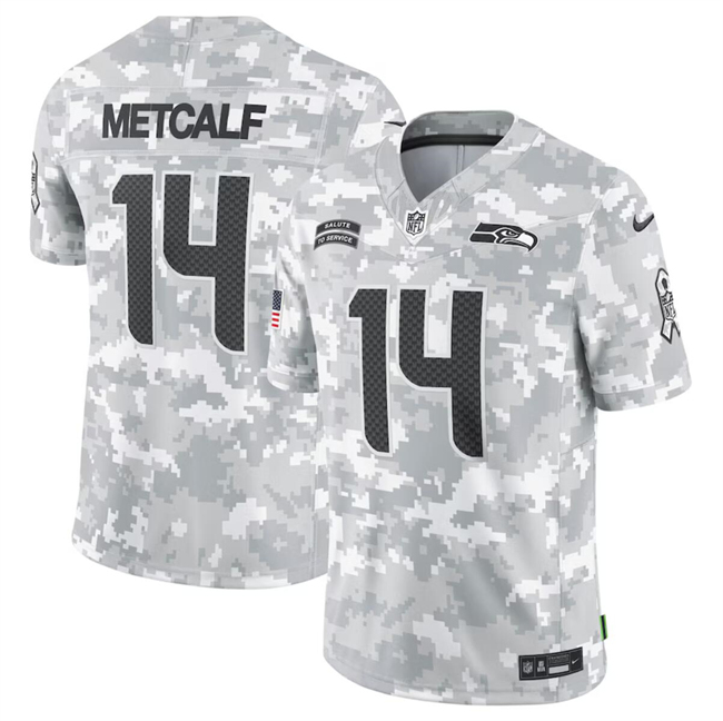 Personalized Men’s Seattle Seahawks #14 DK Metcalf 2024 Arctic Camo Salute To Service Limited Stitched Football Jersey