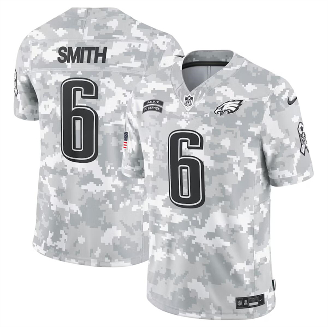 Personalized Men’s Philadelphia Eagles #6 DeVonta Smith 2024 Arctic Camo Salute To Service Limited Stitched Football Jersey