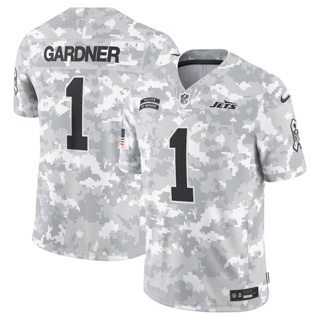 Personalized Men’s New York Jets #1 Sauce Gardner 2024 Arctic Camo Salute To Service Limited Stitched Football Jersey