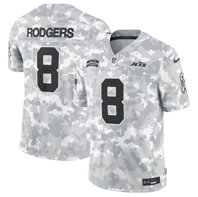 Personalized Men’s New York Jets #8 Aaron Rodgers 2024 Arctic Camo Salute To Service Limited Stitched Football Jersey