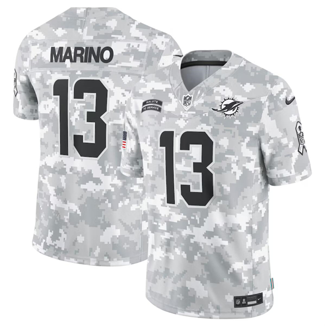 Personalized Men’s Miami Dolphins #13 Dan Marino 2024 Arctic Camo Salute To Service Limited Stitched Football Jersey