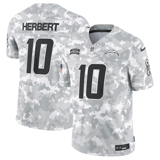 Personalized Men’s Los Angeles Chargers #10 Justin Herbert 2024 Arctic Camo Salute To Service Limited Stitched Football Jersey