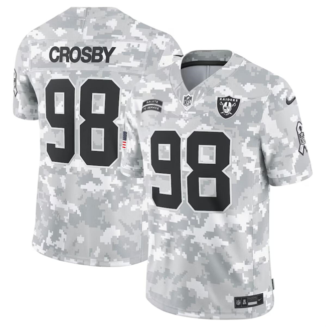 Personalized Men’s Las Vegas Raiders #98 Maxx Crosby 2024 Arctic Camo Salute To Service Limited Stitched Football Jersey