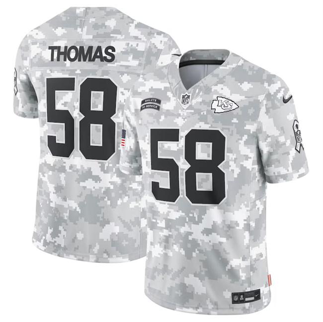 Personalized Men’s Kansas City Chiefs #58 Derrick Thomas 2024 Arctic Camo Salute To Service Limited Stitched Football Jersey
