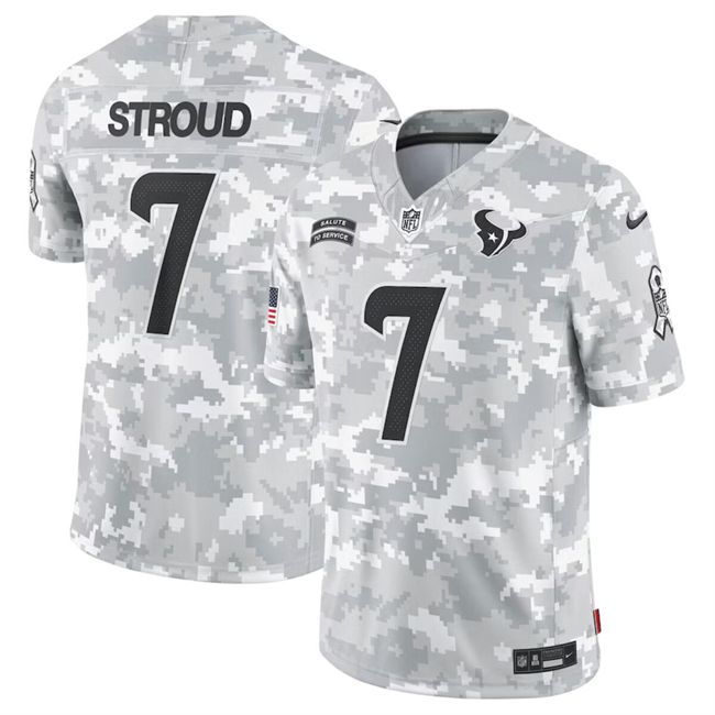Personalized Men’s Houston Texans #7 C.J. Stroud 2024 Arctic Camo Salute To Service Limited Stitched Football Jersey