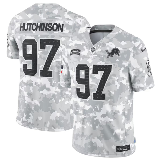 Personalized Men’s Detroit Lions #97 Aidan Hutchinson 2024 Arctic Camo Salute To Service Limited Stitched Football Jersey
