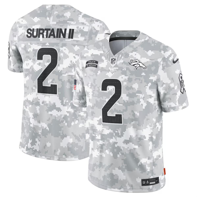 Personalized Men’s Denver Broncos #2 Patrick Surtain II 2024 Arctic Camo Salute To Service Limited Stitched Football Jersey
