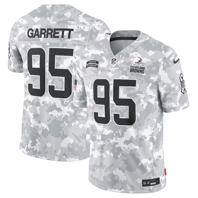 Personalized Men’s Cleveland Browns #95 Myles Garrett 2024 Arctic Camo Salute To Service Limited Stitched Football Jersey