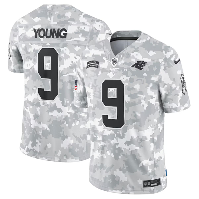 Personalized Men’s Carolina Panthers #9 Bryce Young 2024 Arctic Camo Salute To Service Limited Stitched Football Jersey