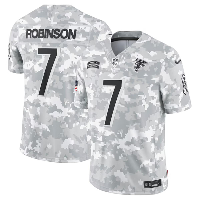 Personalized Men’s Atlanta Falcons #7 Bijan Robinson 2024 Arctic Camo Salute To Service Limited Stitched Football Jersey