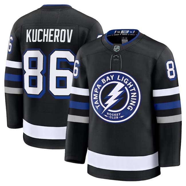 Personalized Men’s Tampa Bay Lightning #86 Nikita Kucherov Black 2024-25 Alternate Stitched Hockey Jersey