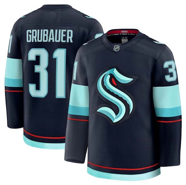 Personalized Men’s Seattle Kraken #31 Philipp Grubauer Navy 2024-25 Home Stitched Hockey Jersey
