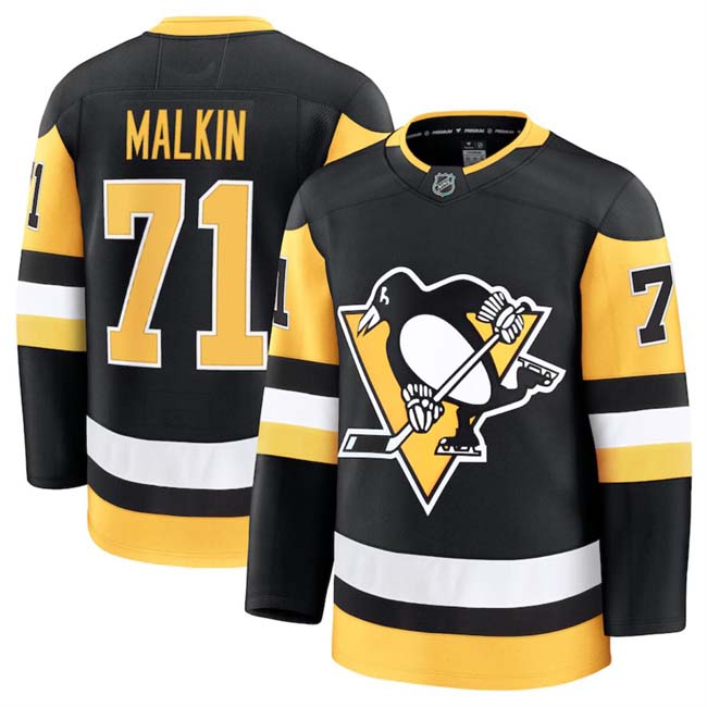 Personalized Men’s Pittsburgh Penguins #71 Evgeni Malkin Black 2024-25 Home Stitched Hockey Jersey