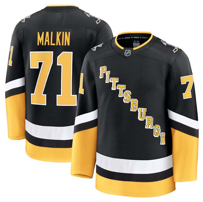Personalized Men’s Pittsburgh Penguins #71 Evgeni Malkin Black 2024-25 Alternate Stitched Hockey Jersey