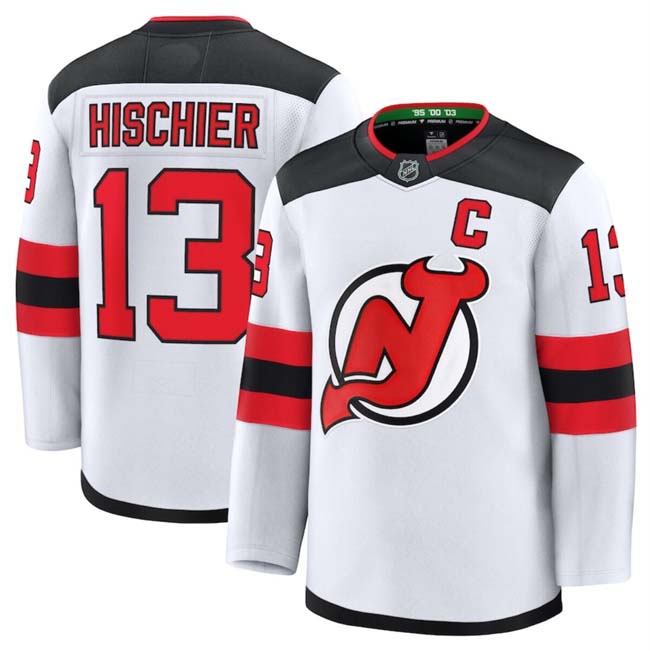 Personalized Men’s New Jersey Devils #13 Nico Hischier White 2024-25 Away Stitched Hockey Jersey