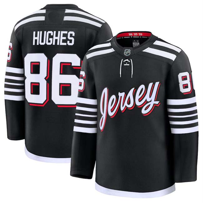 Personalized Men’s New Jersey Devils #86 Jack Hughes Black 2024-25 Alternate Stitched Hockey Jersey