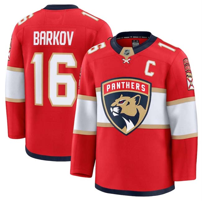 Personalized Men’s Florida Panthers #16 Aleksander Barkov Red 2024-25 Home Stitched Hockey Jersey