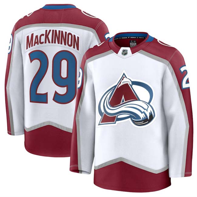 Personalized Men’s Colorado Avalanche #29 Nathan MacKinnon White 2024-25 Away Stitched Jersey