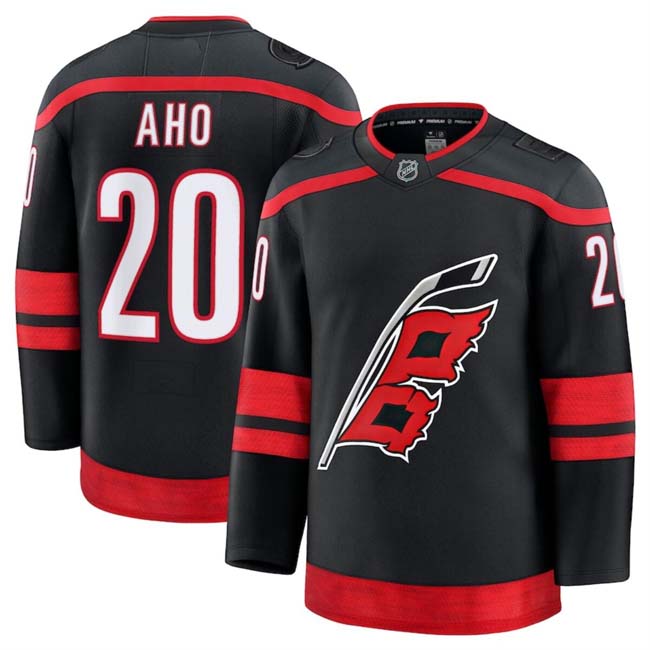 Personalized Men’s Carolina Hurricanes #20 Sebastian Aho Black 2024-25 Home Stitched Hockey Jersey