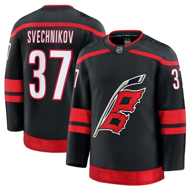 Personalized Men’s Carolina Hurricanes #37 Andrei Svechnikov Black 2024-25 Home Stitched Hockey Jersey