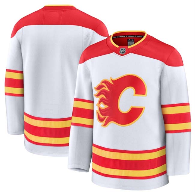 Personalized Men’s Calgary Flames Blank White 2024-25 Away Stitched Hockey Jersey
