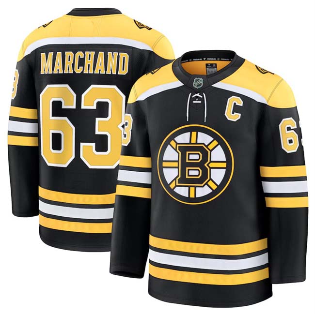 Personalized Men’s Boston Bruins #63 Brad Marchand Black 2024-25 Home Stitched Hockey Jersey
