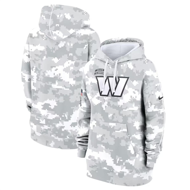 Personalized Women’s Washington Commanders 2024 Arctic Camo Salute To Service Club Fleece Pullover Hoodie(Run Small)