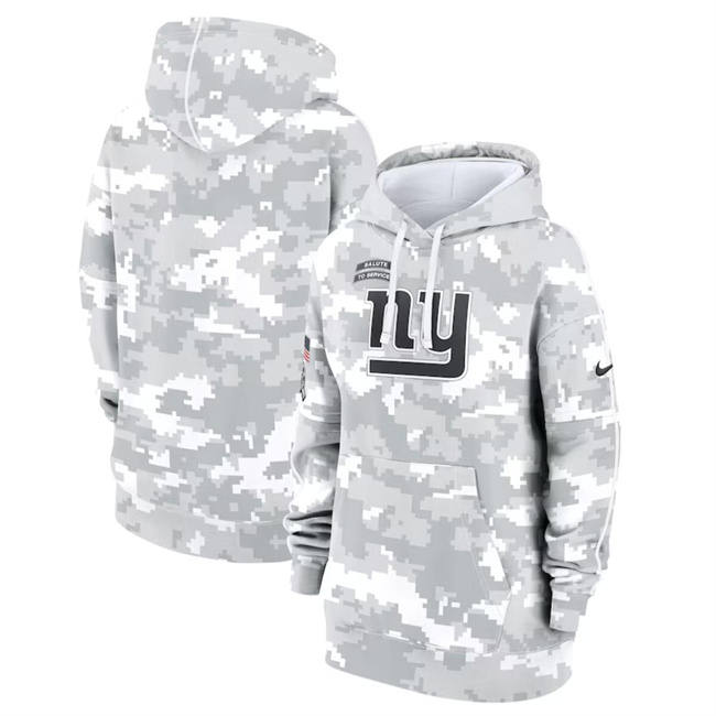 Personalized Women’s New York Giants 2024 Arctic Camo Salute To Service Club Fleece Pullover Hoodie(Run Small)