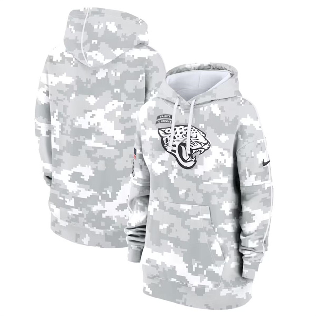 Personalized Women’s Jacksonville Jaguars 2024 Arctic Camo Salute To Service Club Fleece Pullover Hoodie(Run Small)
