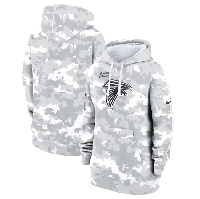 Personalized Women’s Atlanta Falcons 2024 Arctic Camo Salute To Service Club Fleece Pullover Hoodie(Run Small)