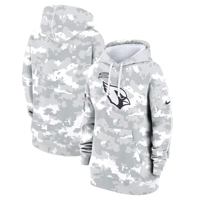 Personalized Women’s Arizona Cardinals 2024 Arctic Camo Salute To Service Club Fleece Pullover Hoodie(Run Small)