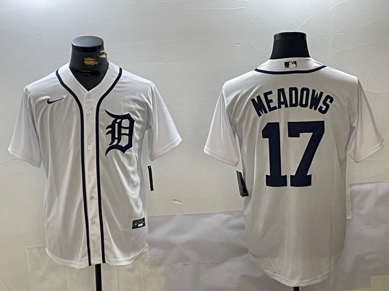 Personalized Men’s Detroit Tigers #17 Parker Meadows White Cool Base Stitched Baseball Jersey
