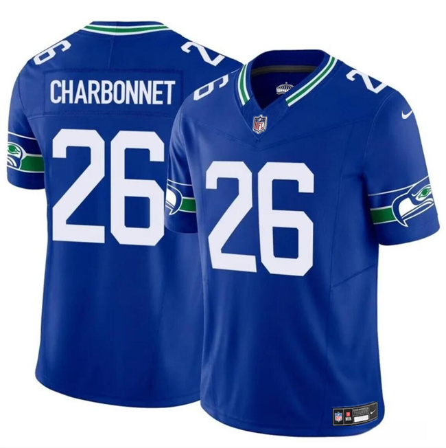 Personalized Men’s Seattle Seahawks #26 Zach Charbonnet Royal 2024 F.U.S.E Throwback Limited Stitched Football Jersey