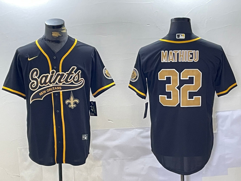 Personalized Men’s New Orleans Saints #32 Tyrann Mathieu Black Cool Base Stitched Baseball Jerseys
