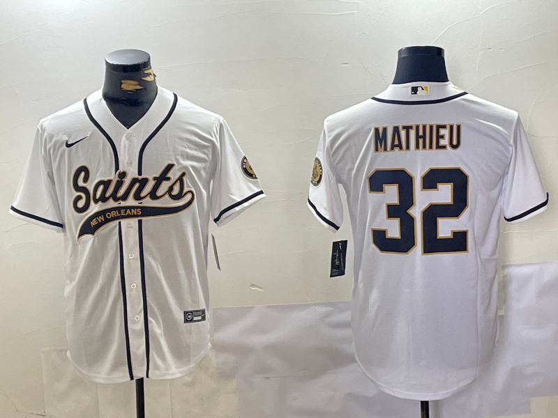 Personalized Men’s New Orleans Saints #32 Tyrann Mathieu White Cool Base Stitched Baseball Jerseys