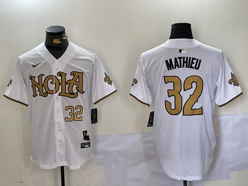 Personalized Men’s New Orleans Saints #32 Tyrann Mathieu White Cool Base Stitched Baseball Jerseys