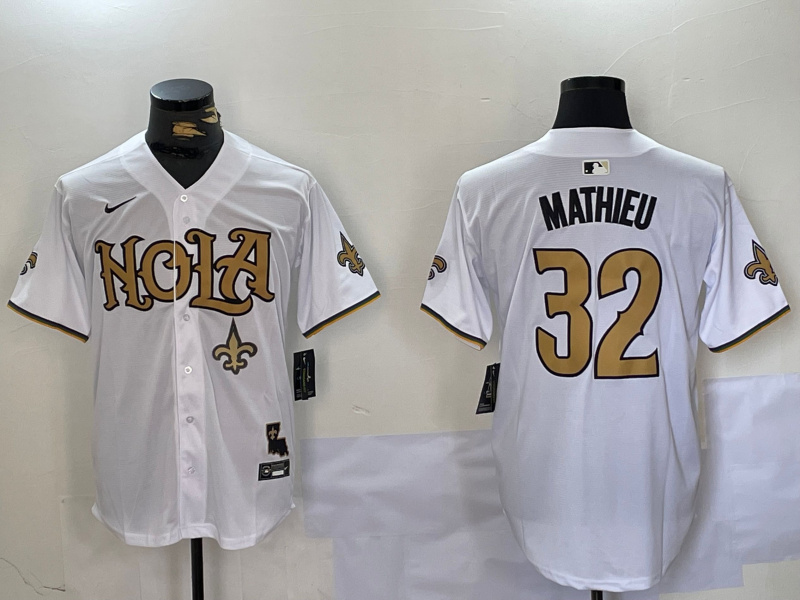 Personalized Men’s New Orleans Saints #32 Tyrann Mathieu White Cool Base Stitched Baseball Jerseys