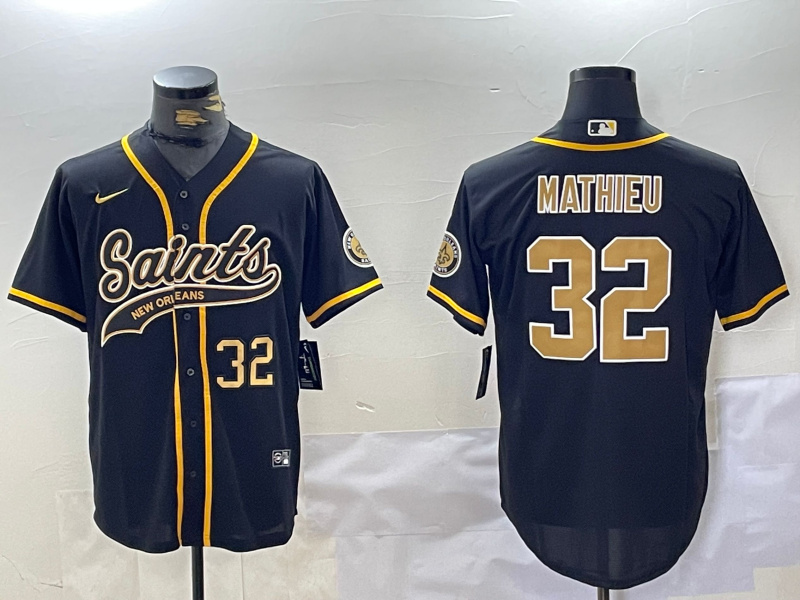 Personalized Men’s New Orleans Saints #32 Tyrann Mathieu Black Cool Base Stitched Baseball Jerseys