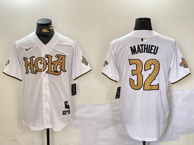 Personalized Men’s New Orleans Saints #32 Tyrann Mathieu White Cool Base Stitched Baseball Jerseys