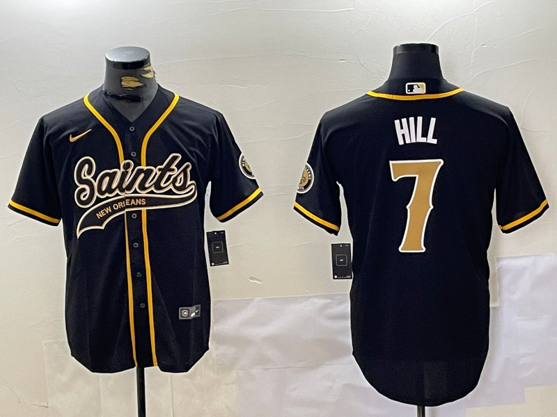 Personalized Men’s New Orleans Saints #7 Taysom Hill Black With Patch Cool Base Stitched Baseball Jersey