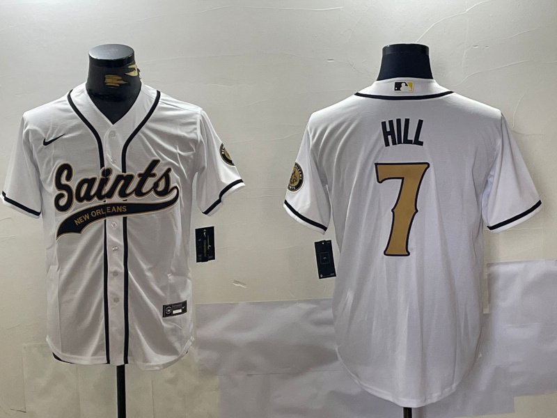 Personalized Men’s New Orleans Saints #7 Taysom Hill White With Patch Cool Base Stitched Baseball Jersey