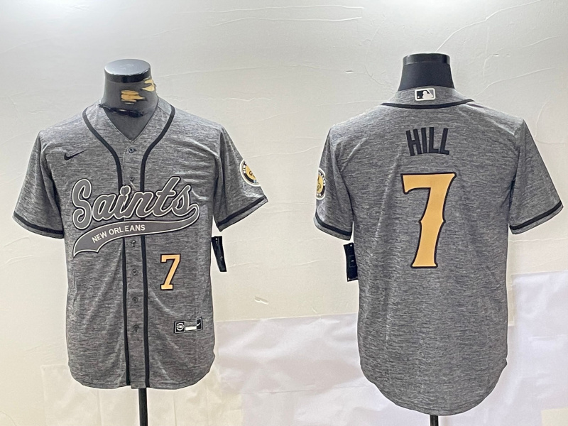 Personalized Men’s New Orleans Saints #7 Taysom Hill Grey With Patch Cool Base Stitched Baseball Jerseys