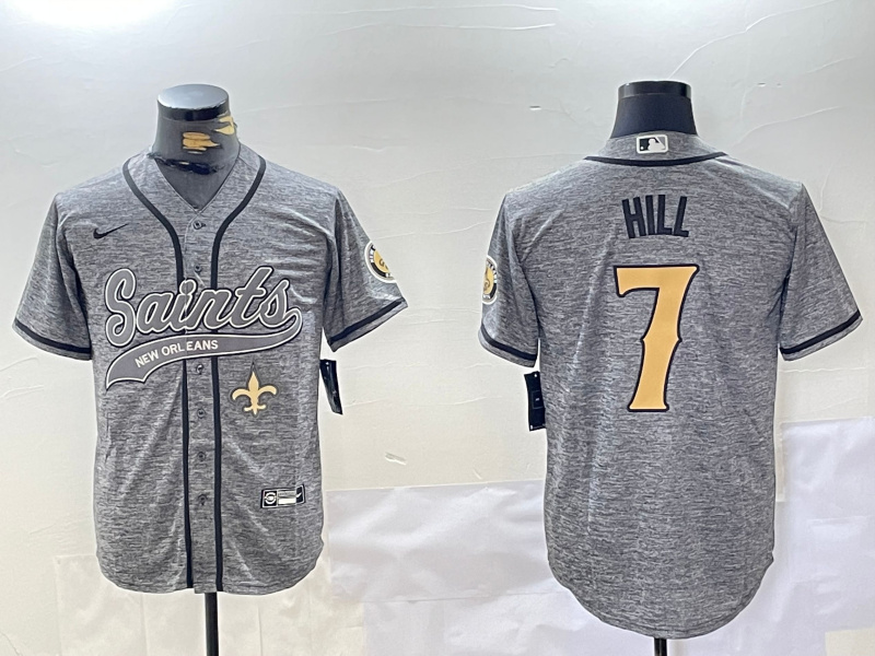 Personalized Men’s New Orleans Saints #7 Taysom Hill Grey With Patch Cool Base Stitched Baseball Jerseys